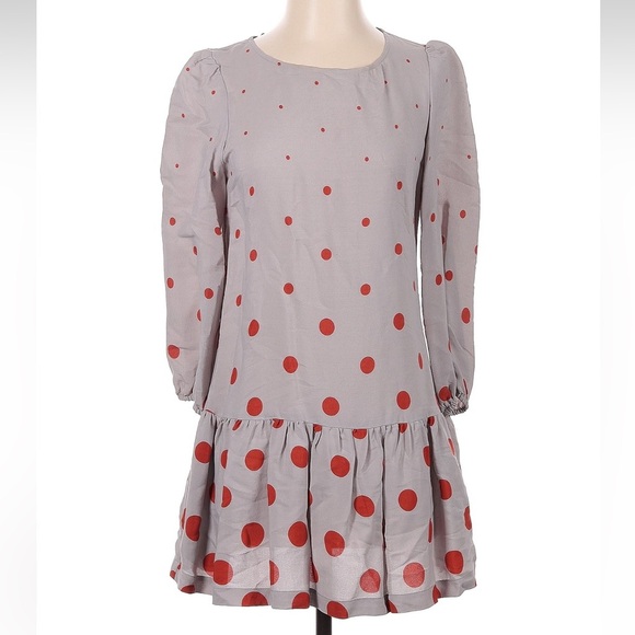 Anthropologie Meadow Rue Minutiae Polka Dot Drop Waist Ruffle Dress Women Size 0 - Picture 3 of 7